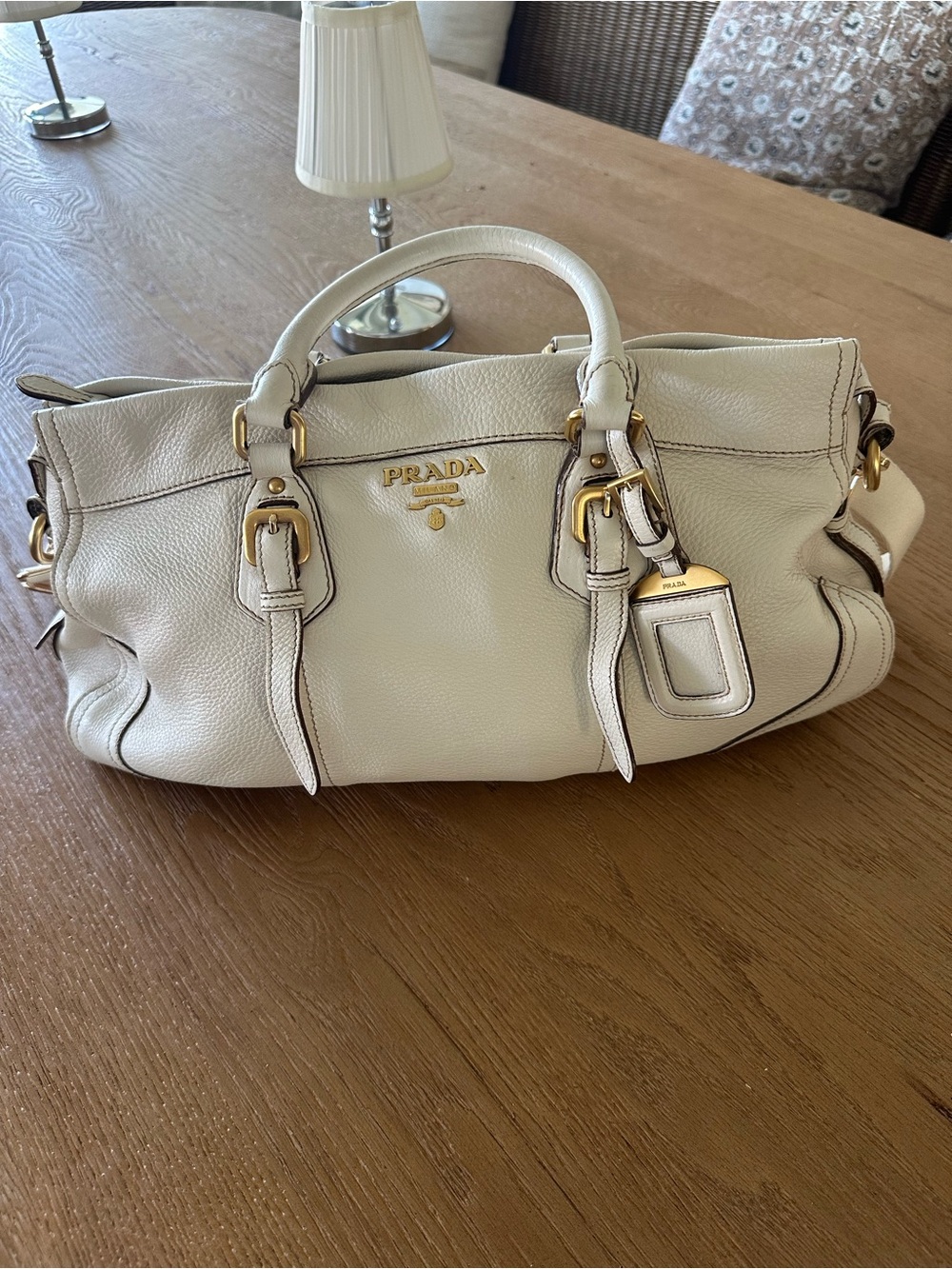 Cream Prada Cervo Leather Bag